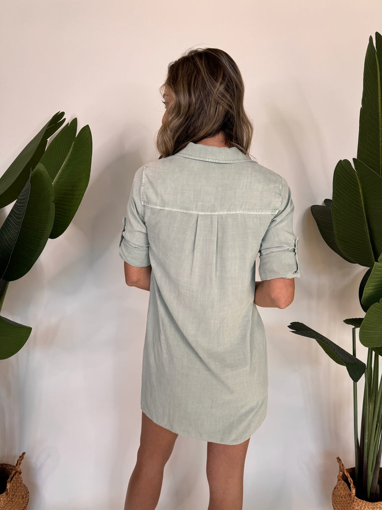 Bella Dahl Long Sleeve A-Line Dress Oasis Green