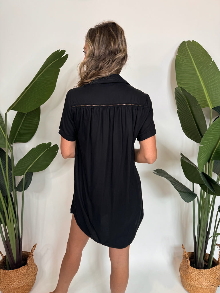 Bella Dahl Ladder Trim Shirt Dress Black