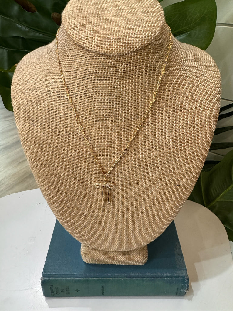 Silver Girl Pave Bow Necklace Gold Filled | Vagabond Apparel Boutique