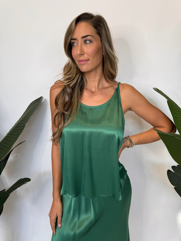 Rose and Crown Satin Tank Kelly Green