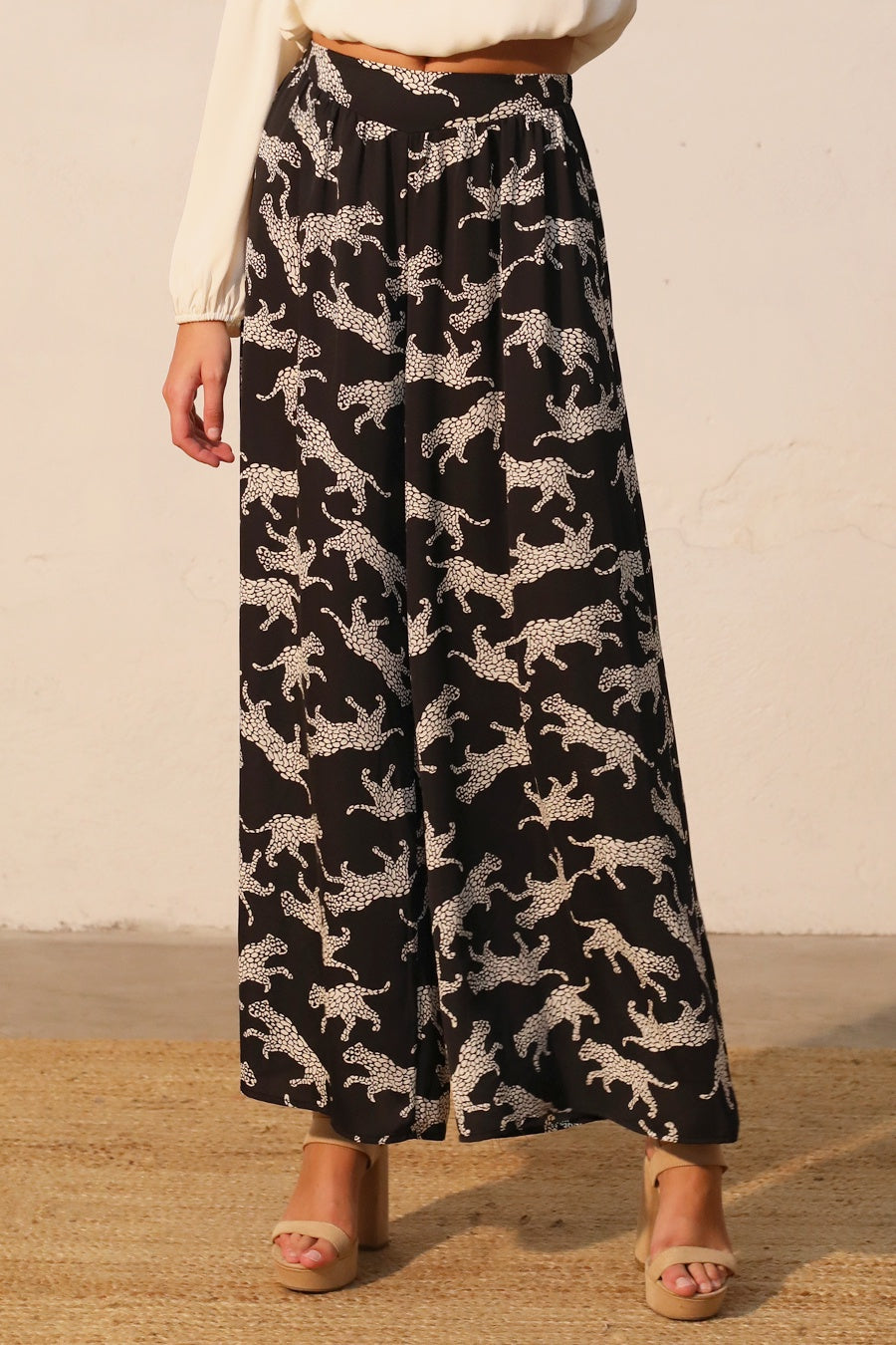 KLD Animal Print Wide Leg Pant Black