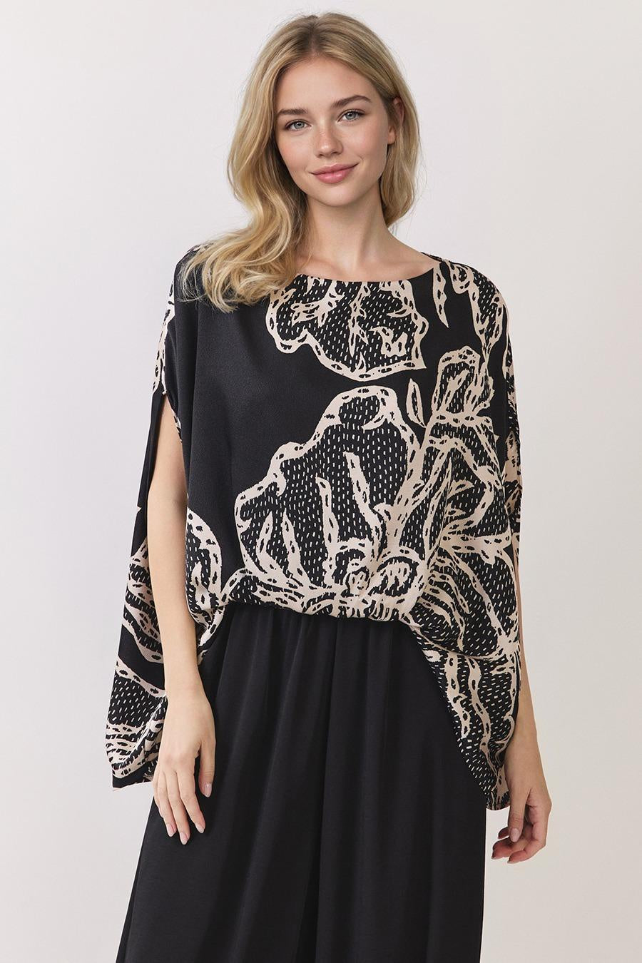 KLD Floral Flowy Top Front Tuck