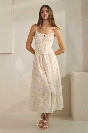 midi dress with boning KLD Floral Print Corset Boning Long Dress A/S / M