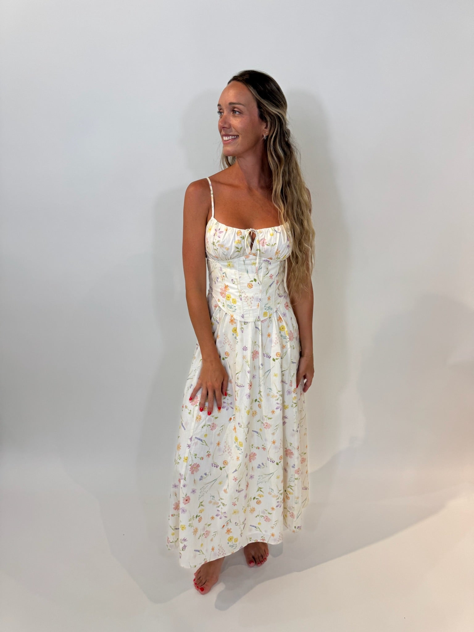 KLD | Floral Print Corset Boning Long Dress | Vagabond | Apparel | Boutique
