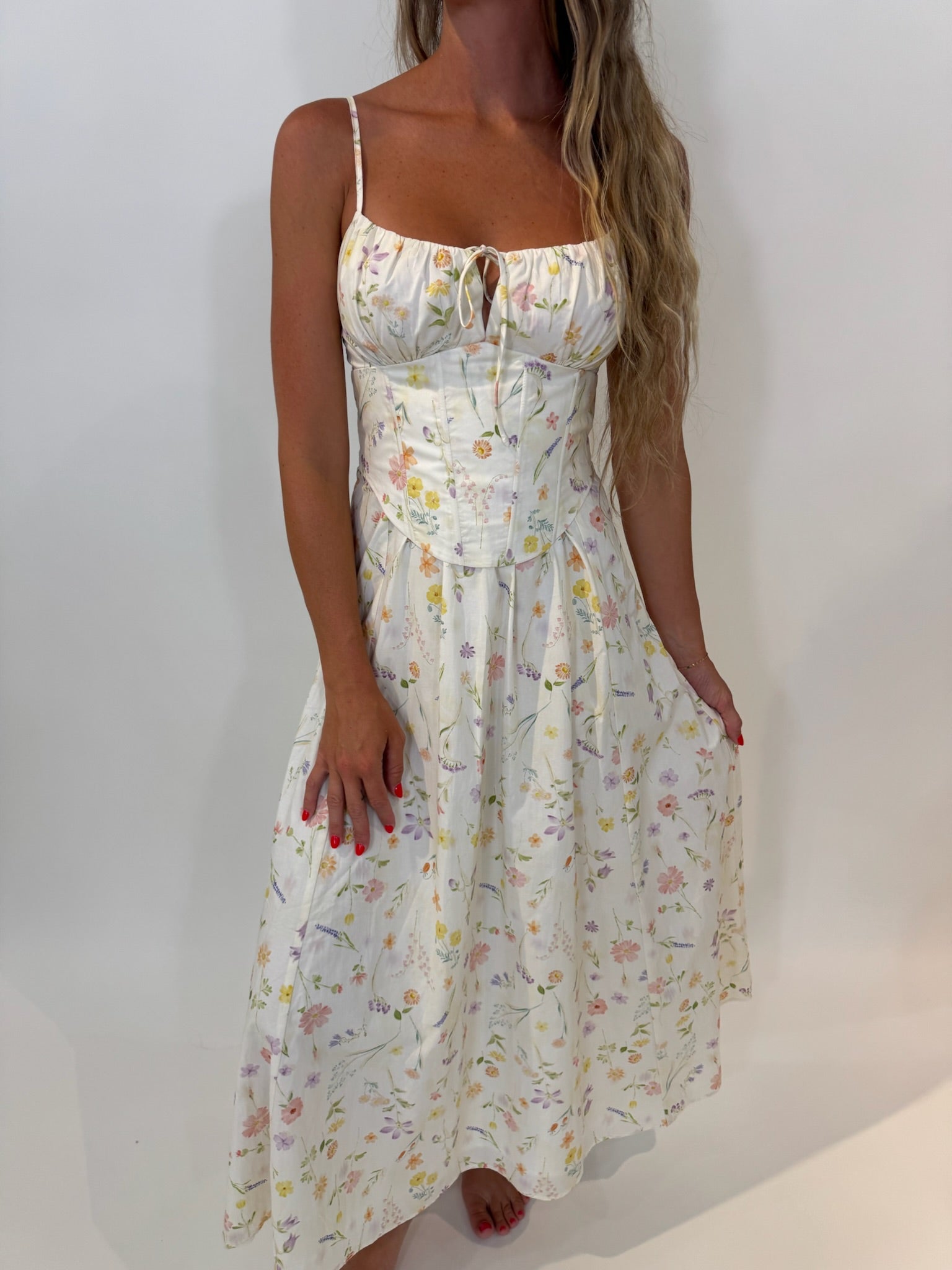 KLD | Floral Print Corset Boning Long Dress | Vagabond | Apparel | Boutique