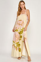 KLD | Floral Print Side Slit Maxi Dress | Yellow | Vagabond | Apparel | Boutique