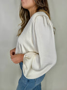 KLD L/S Washed Satin V-Neck Bubble Hem Blouse | Vagabond Apparel Boutique