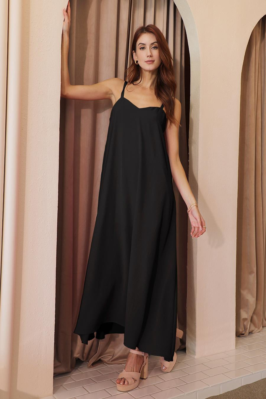 KLD | Matte Crepe Adjustable Strap Maxi Dress | Vagabond | Apparel | Boutique
