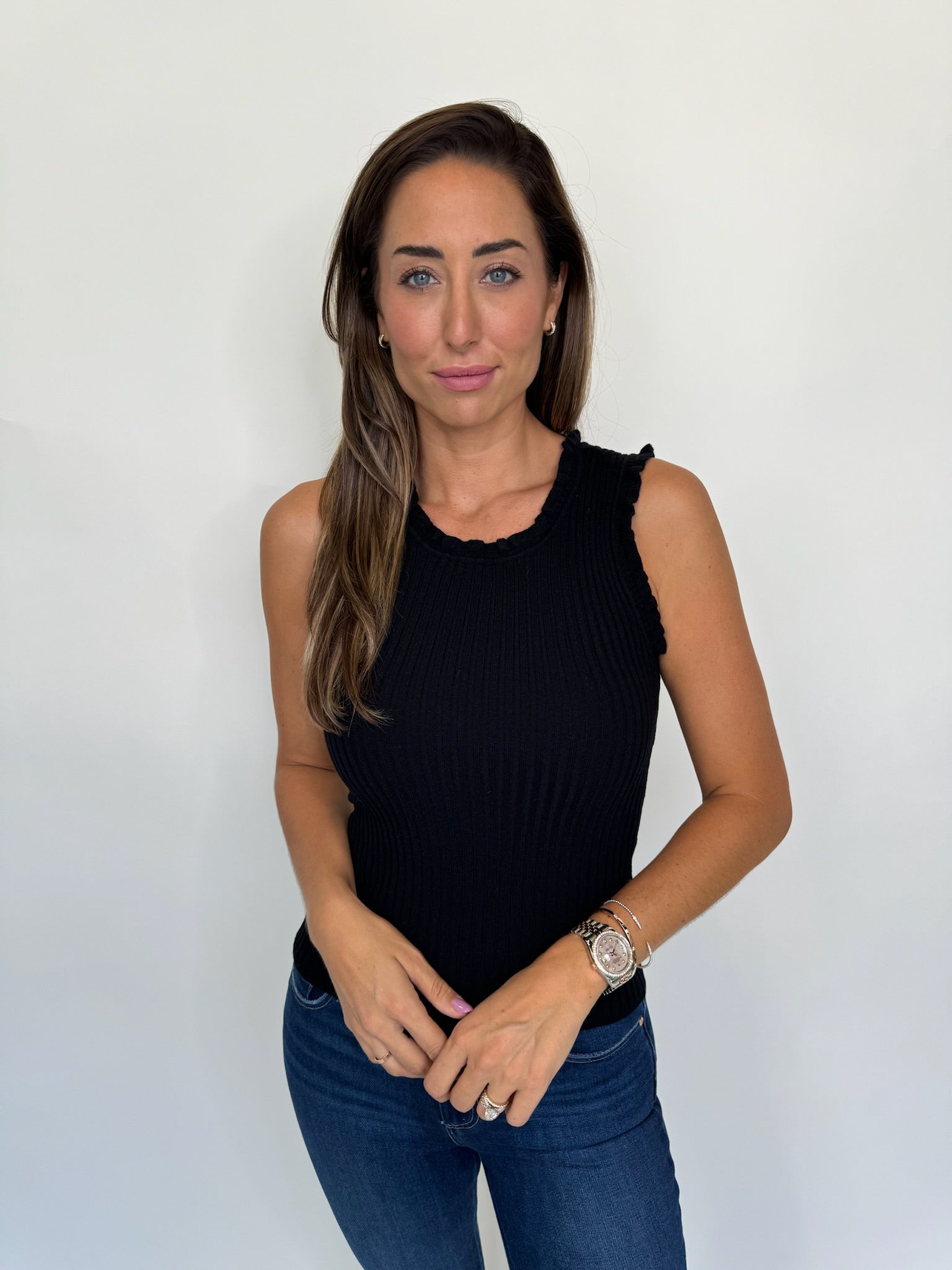 KLD S/L Ribbed Top With Ruffles | Vagabond Apparel Boutique
