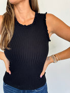 KLD S/L Ribbed Top With Ruffles | Vagabond Apparel Boutique