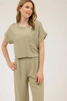 KLD | S/S Boxy Cropped Top W/Pocket | Olive | Vagabond | Apparel | Boutique