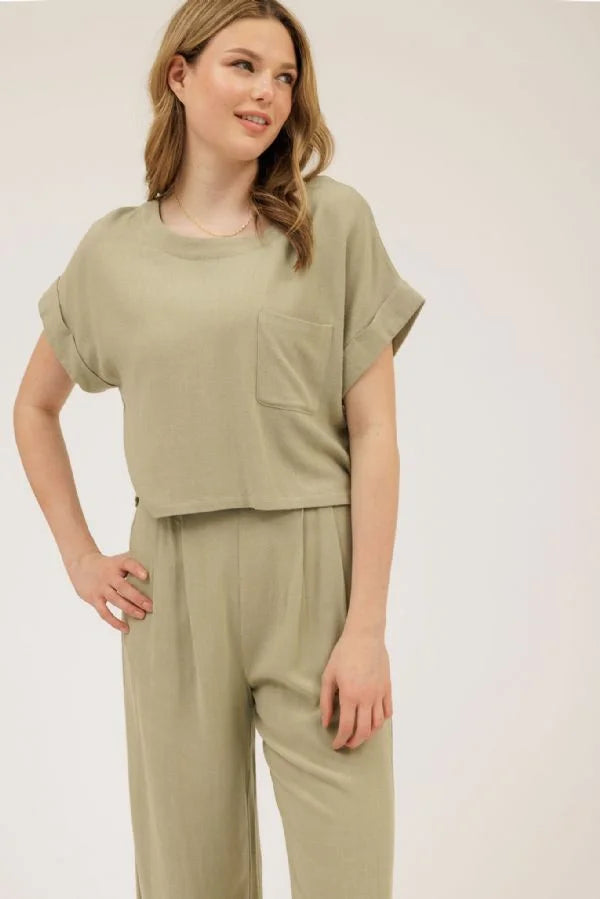 KLD | S/S Boxy Cropped Top W/Pocket | Olive | Vagabond | Apparel | Boutique