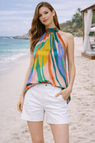 KLD | Satin Printed Halter Bubble Hem Top | Blue | Vagabond | Apparel | Boutique