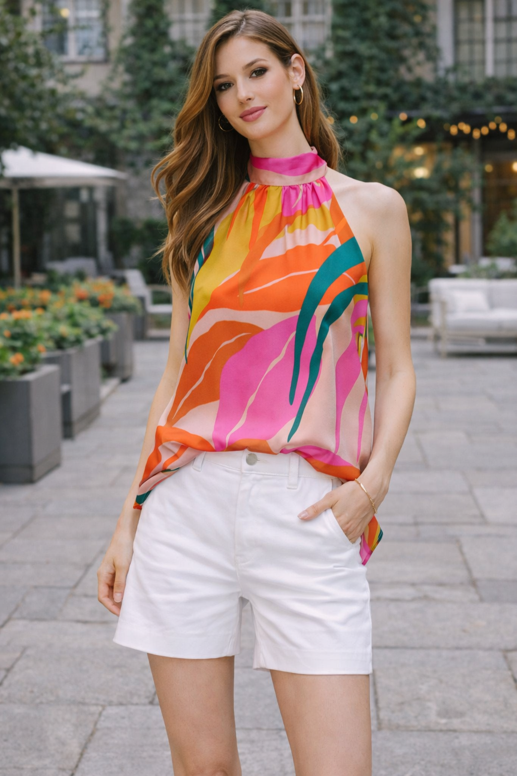 KLD | Satin Printed Halter Bubble Hem Top | Vagabond | Apparel | Boutique