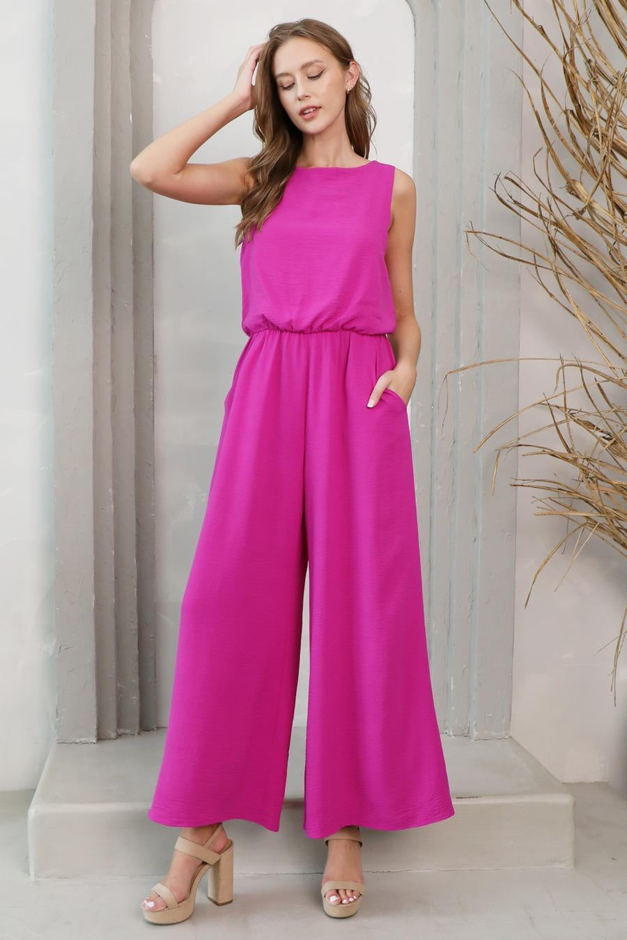 KLD | Sleeveless Bubble Hem Wide Leg Jumpsuit | Vagabond | Apparel | Boutique