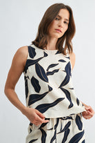 KLD | Sleeveless Leaf Print Top W/Back Buttons | Vagabond | Apparel | Boutique