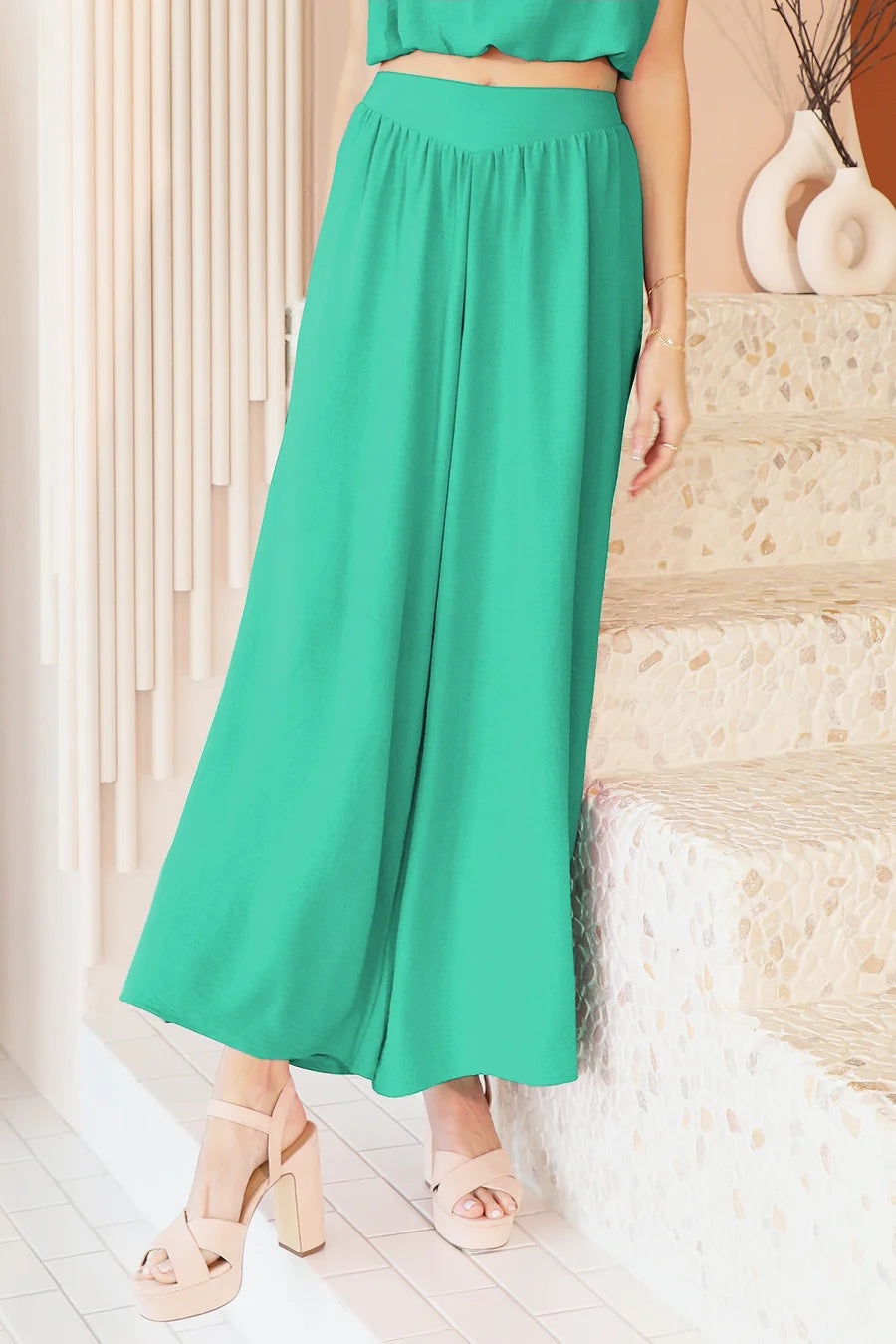 KLD |  Solid Wide Legged Pants | Green | Vagabond | Apparel | Boutique