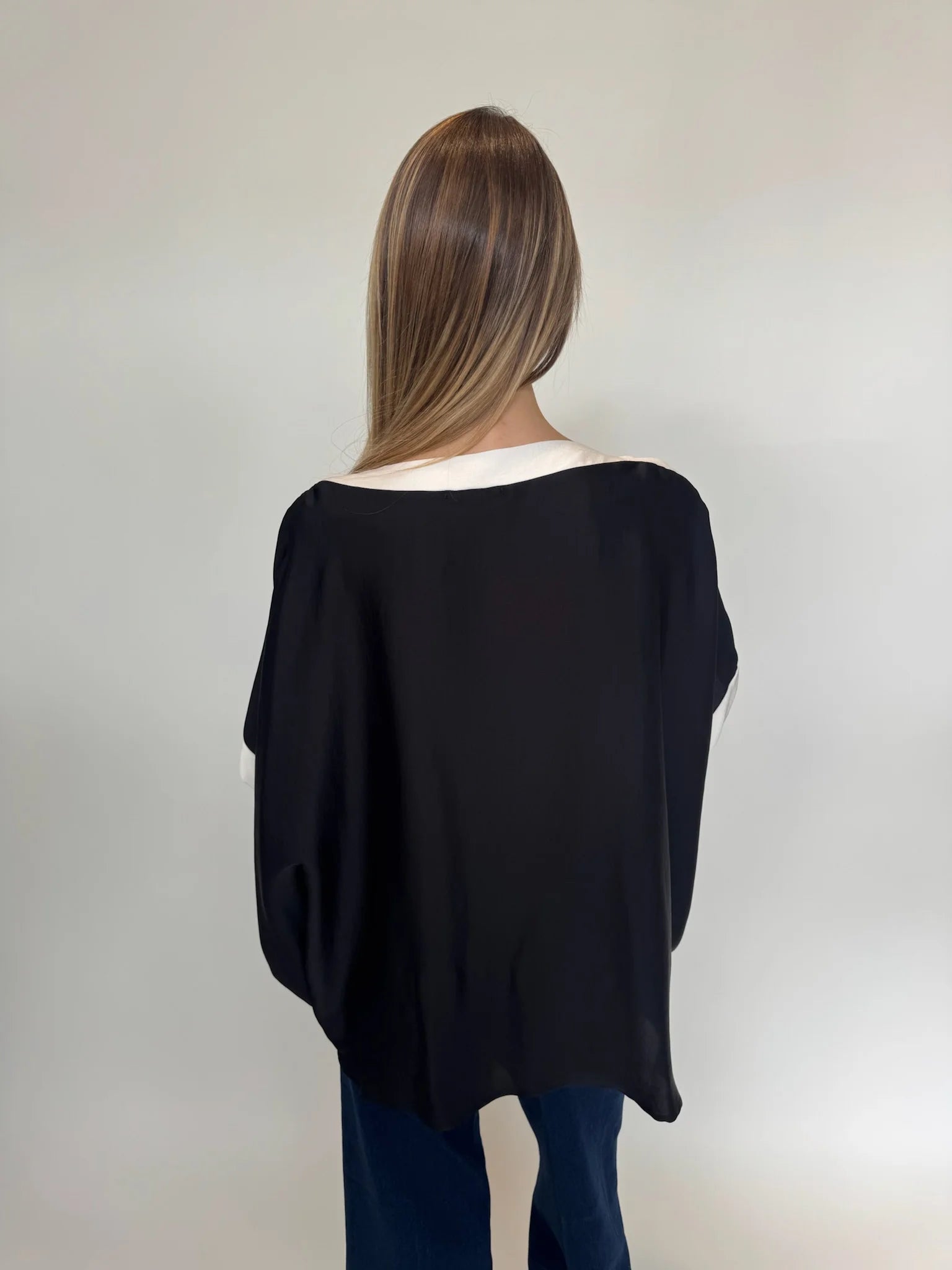 KLD | Washed Satin Contrast Band Blouse | Back | Vagabond | Apparel | Boutique