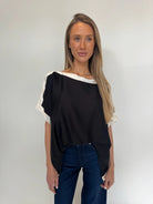 KLD | Washed Satin Contrast Band Blouse | Front | Vagabond | Apparel | Boutique