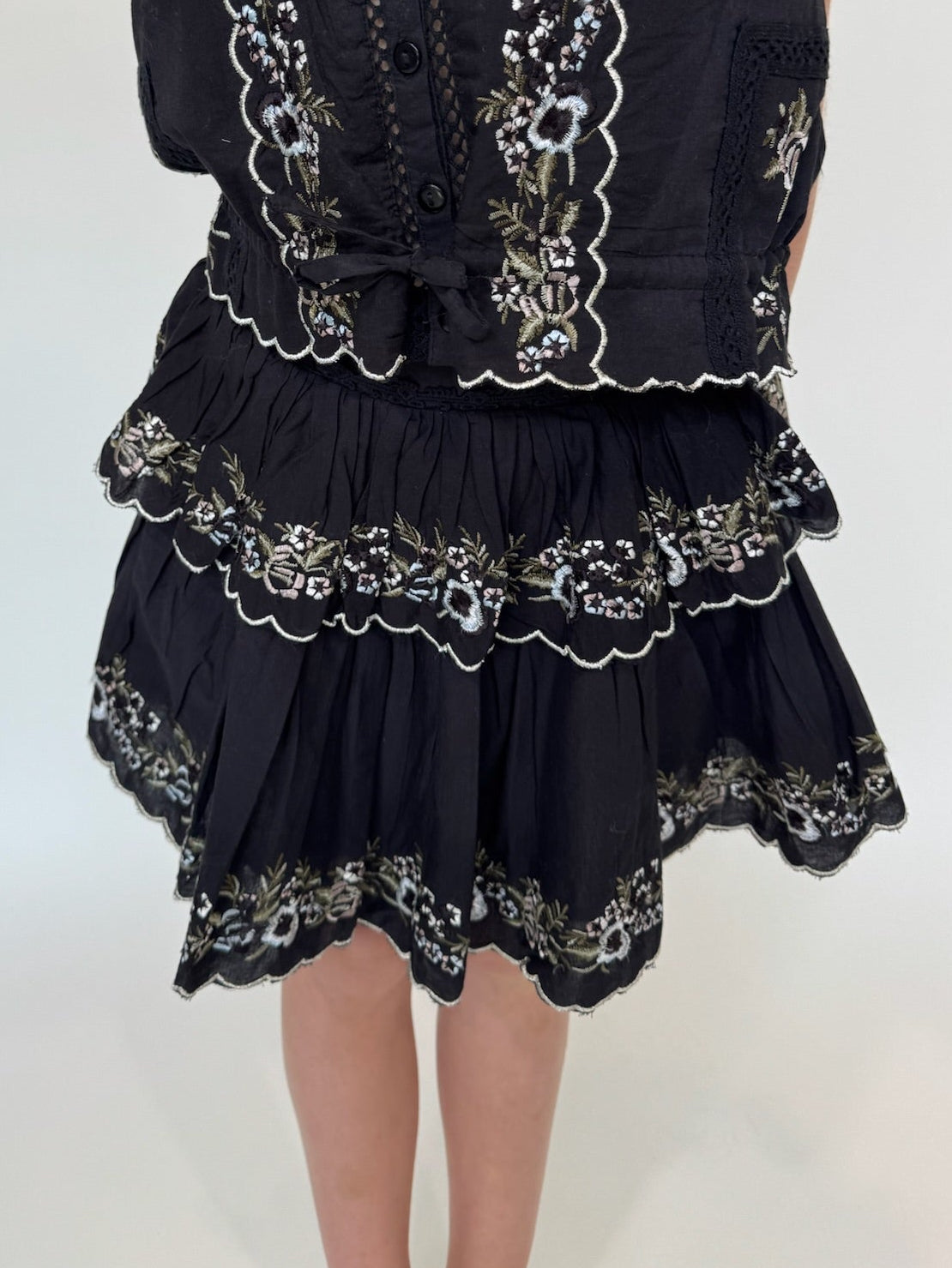 Katie J | Allegra Floral Embroidered Skirt | Black| Vagabond | Apparel | Boutique