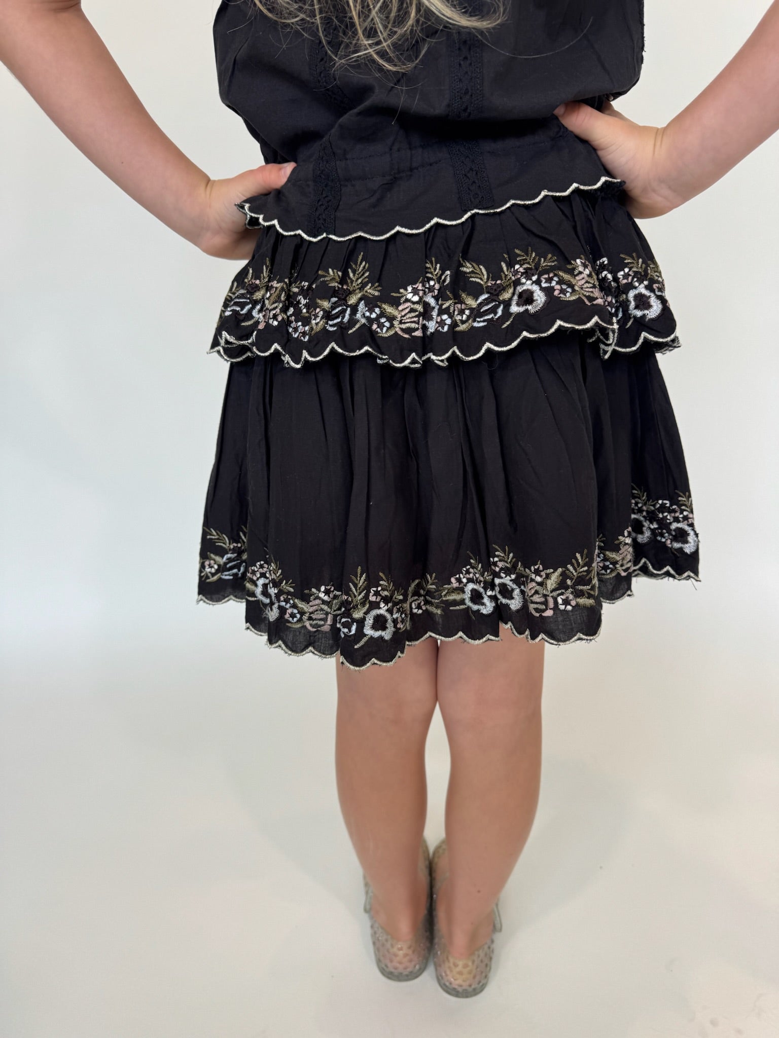 Katie J | Allegra Floral Embroidered Skirt | Black | Back | Vagabond | Apparel | Boutique