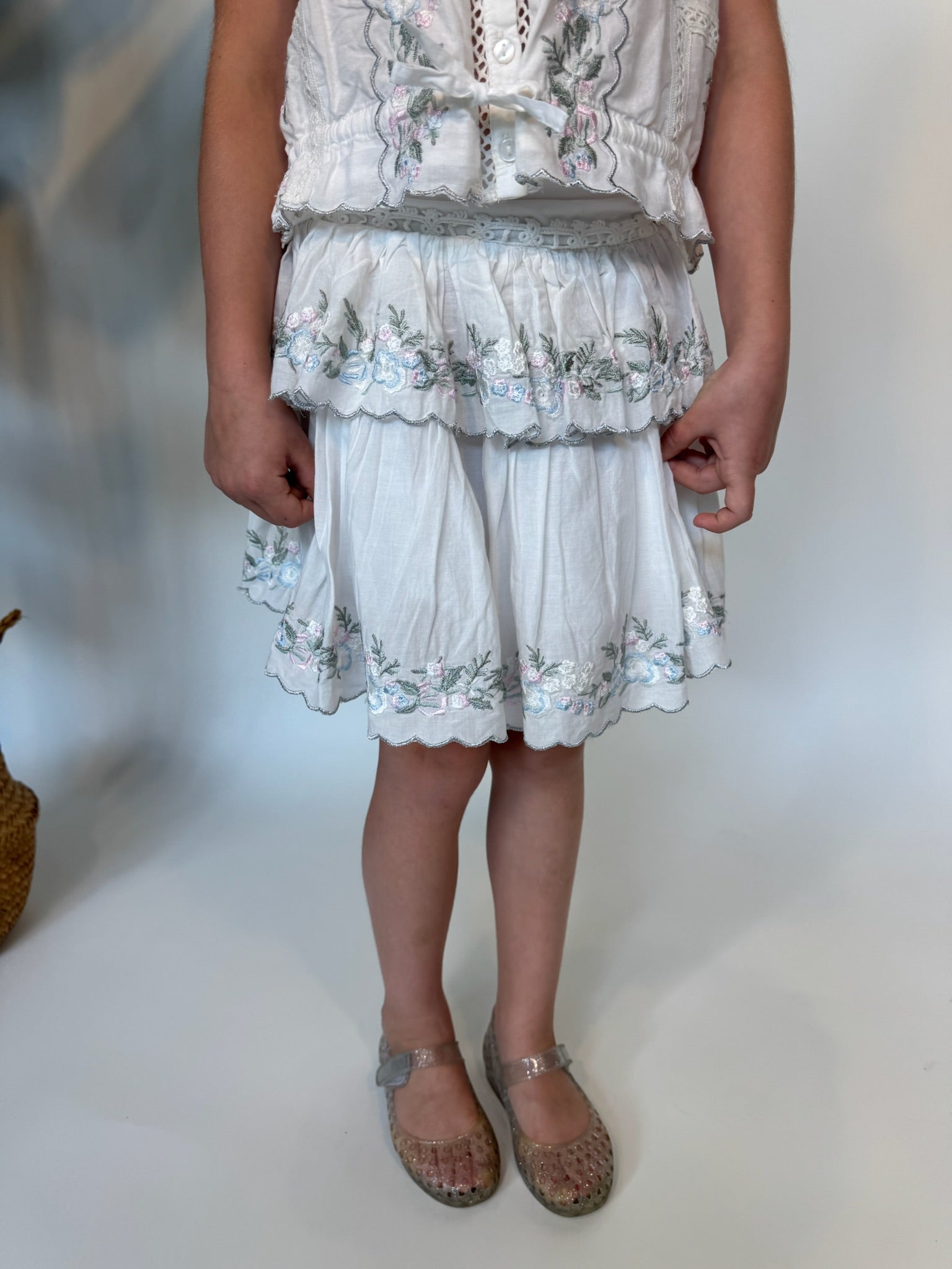 Katie J | Allegra Floral Embroidered Skirt | Cream | Vagabond | Apparel | Boutique