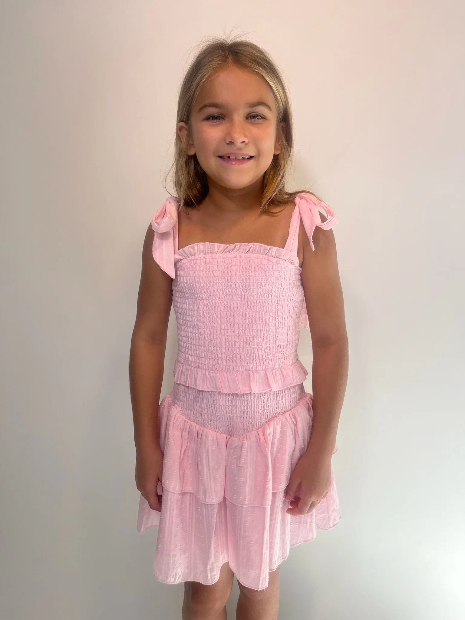 Katie J | Emerson Dress | Front | Pink Swiss Dot | Vagabond | Apparel | Boutique