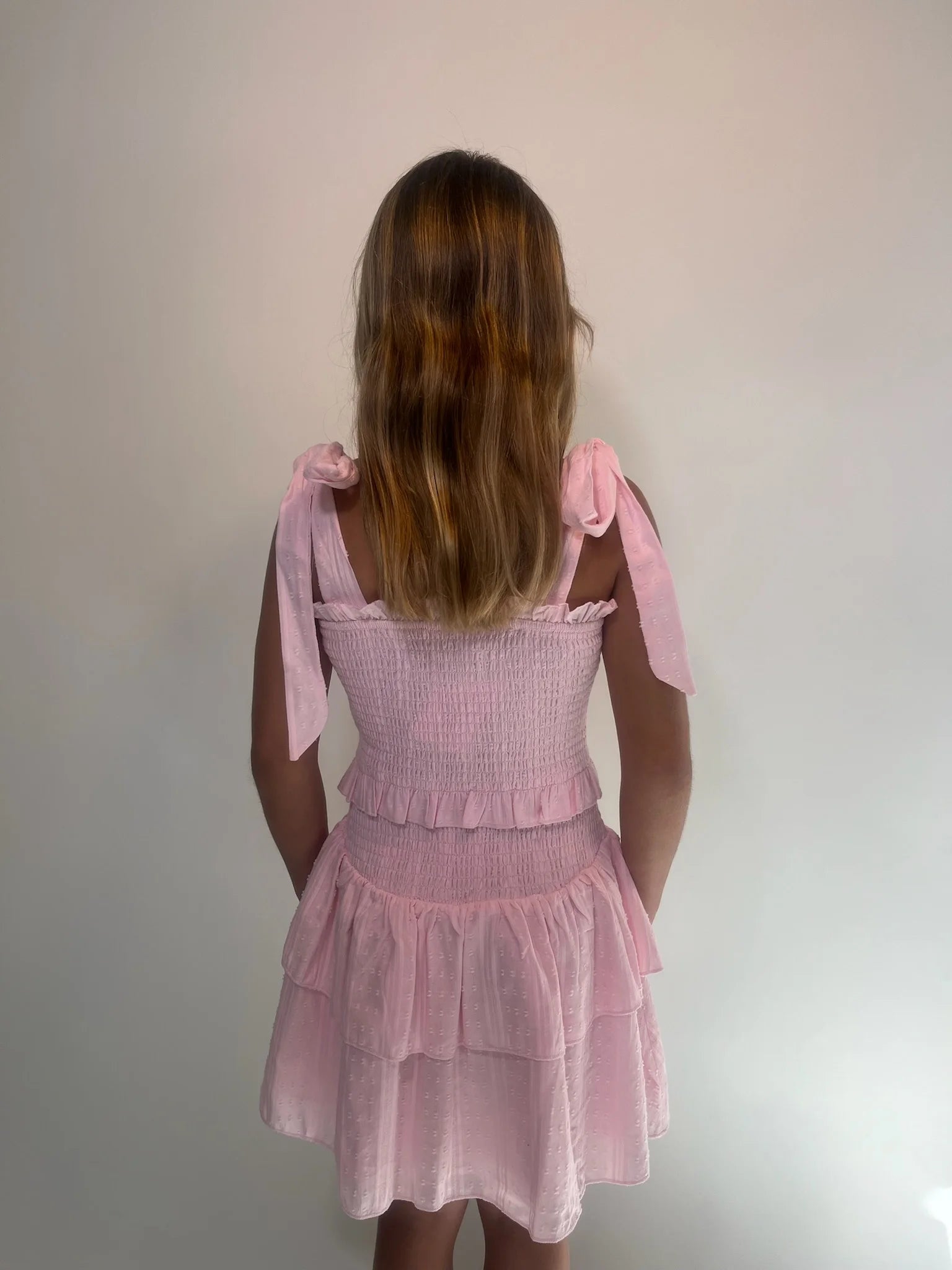 Katie J | Emerson Dress | Back | Pink Swiss Dot | Vagabond | Apparel | Boutique