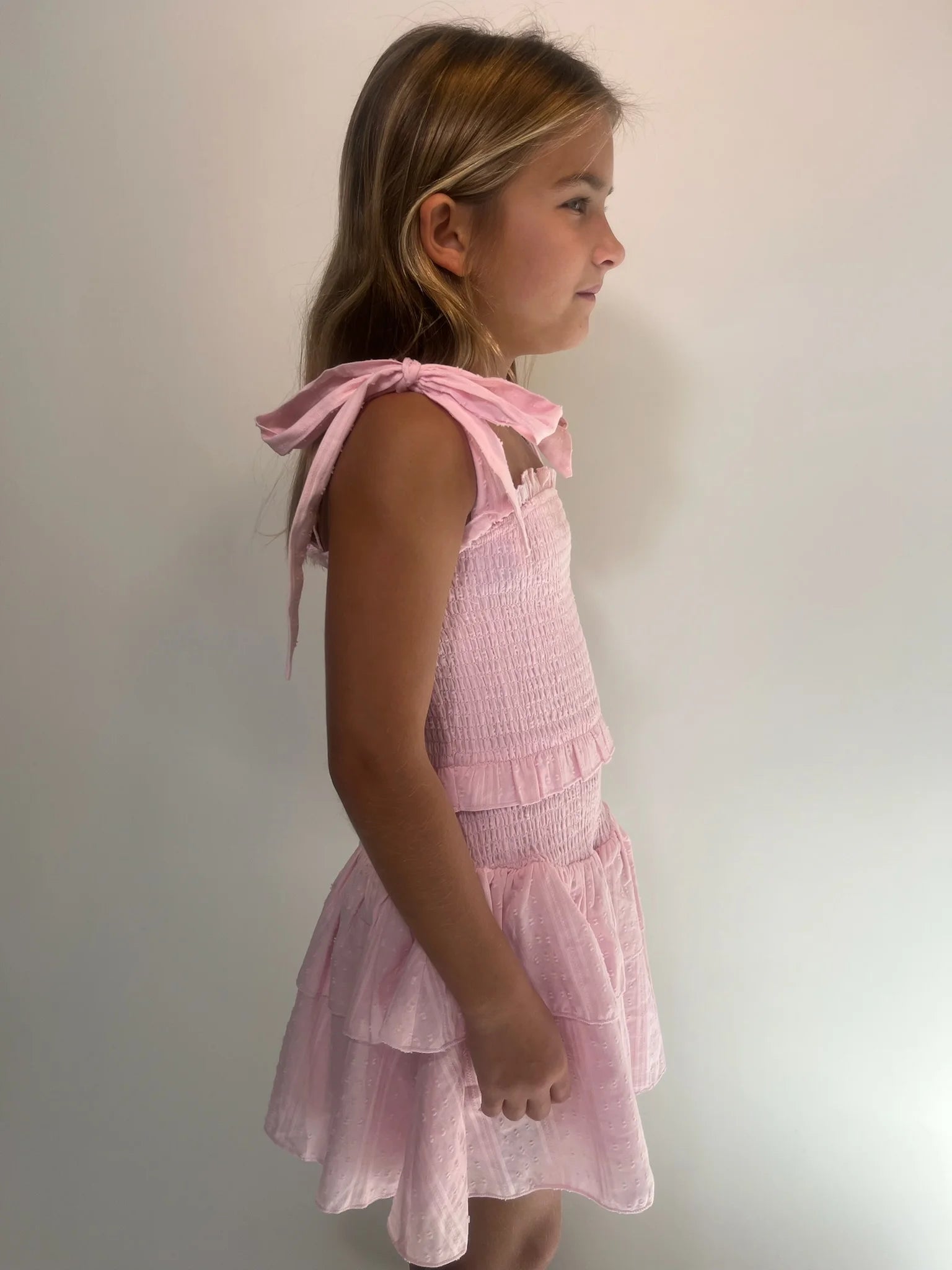 Katie J | Emerson Dress | Side | Pink Swiss Dot | Vagabond | Apparel | Boutique
