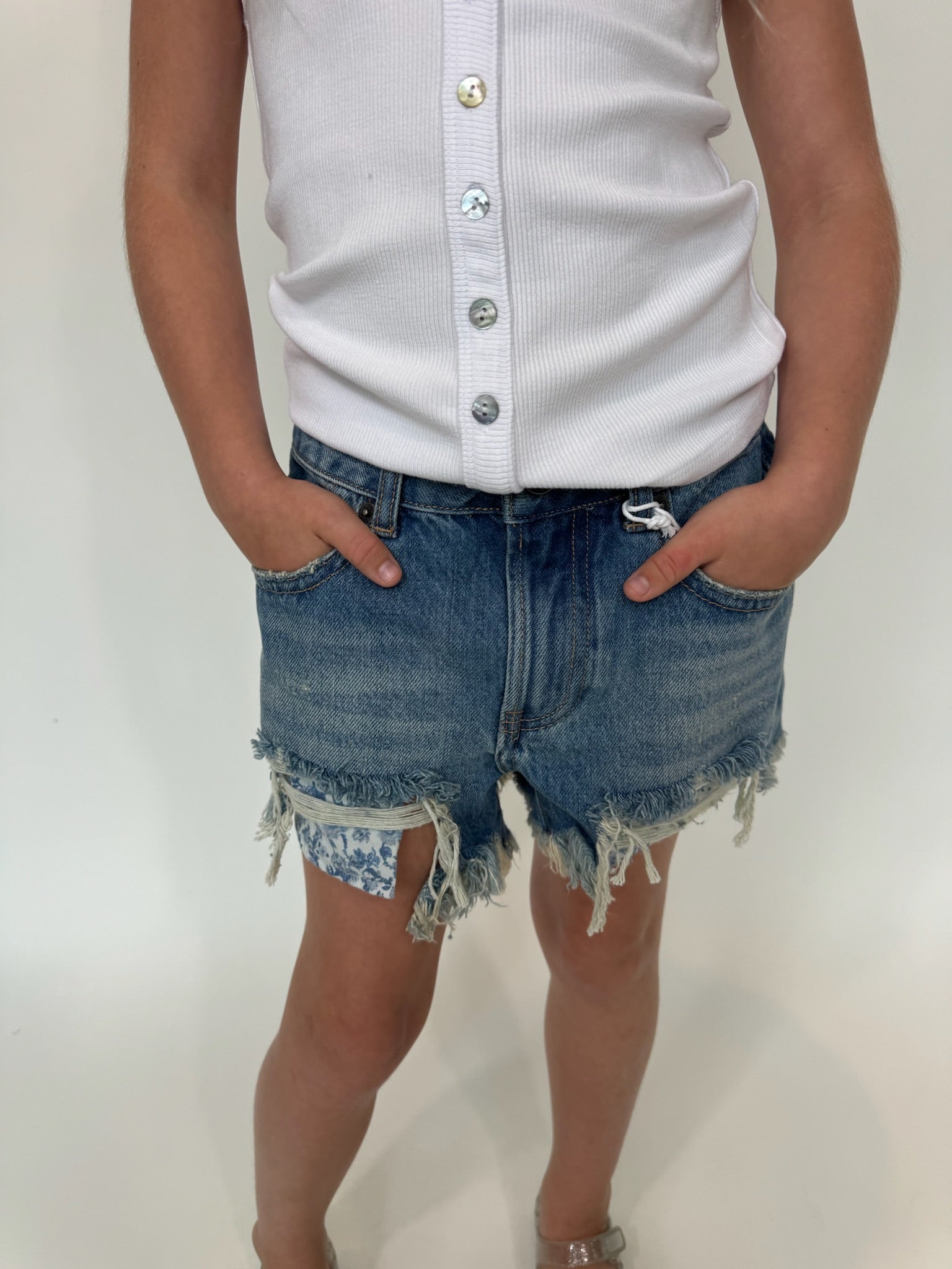 Katie J | Malibu Denim Shorts Printed Pocket | Blue | Vagabond | Apparel | Boutique