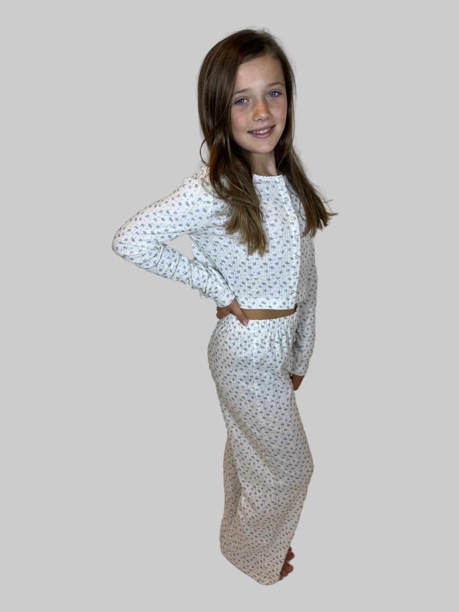 Katie J | Marina Pointelle Lounge Pant Model | Side | Vagabond | Apparel | Boutique