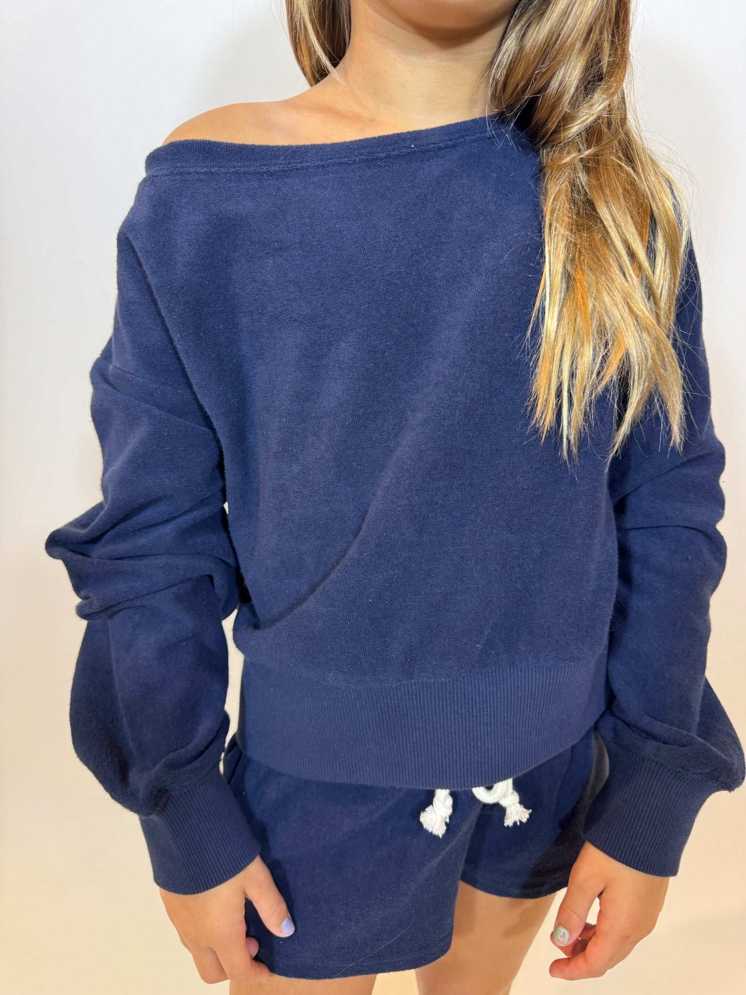 Katie J | Tucker Off Shoulder Crop Sweatshirt | Vagabond | Apparel | Boutique