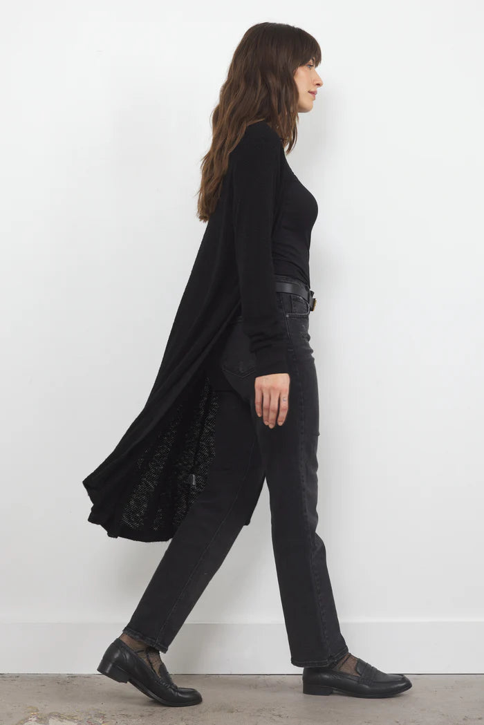 LA Made |  Adeline Sweater Midi Length Cardigan | Black | Side | Vagabond | Apparel | Boutique
