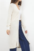 LA Made |  Adeline Sweater Midi Length Cardigan | Ecru | Side | Vagabond | Apparel | Boutique