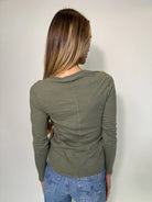 LA Made | Ashley Long Sleeve Tee | Olive | Back | Model | Vagabond | Apparel | Boutique