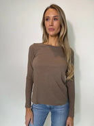 LA Made | Ashley Long Sleeve Tee | Truffle | Front | Model | Vagabond | Apparel | Boutique