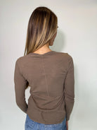 LA Made | Ashley Long Sleeve Tee | Truffle | Back | Model | Vagabond | Apparel | Boutique