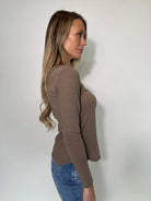 LA Made | Ashley Long Sleeve Tee | Truffle | Side | Model | Vagabond | Apparel | Boutique