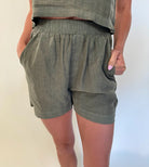 LA Made |  Elodie Pleated Linen Short | Willow | Vagabond | Apparel | Boutique