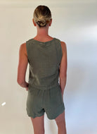 LA Made |  Elodie Pleated Linen Short | Willow | Back |Vagabond | Apparel | Boutique