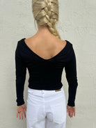 LA Made | Esya V-Neck Long Sleeve Top | Black | Back | Vagabond | Apparel | Boutique