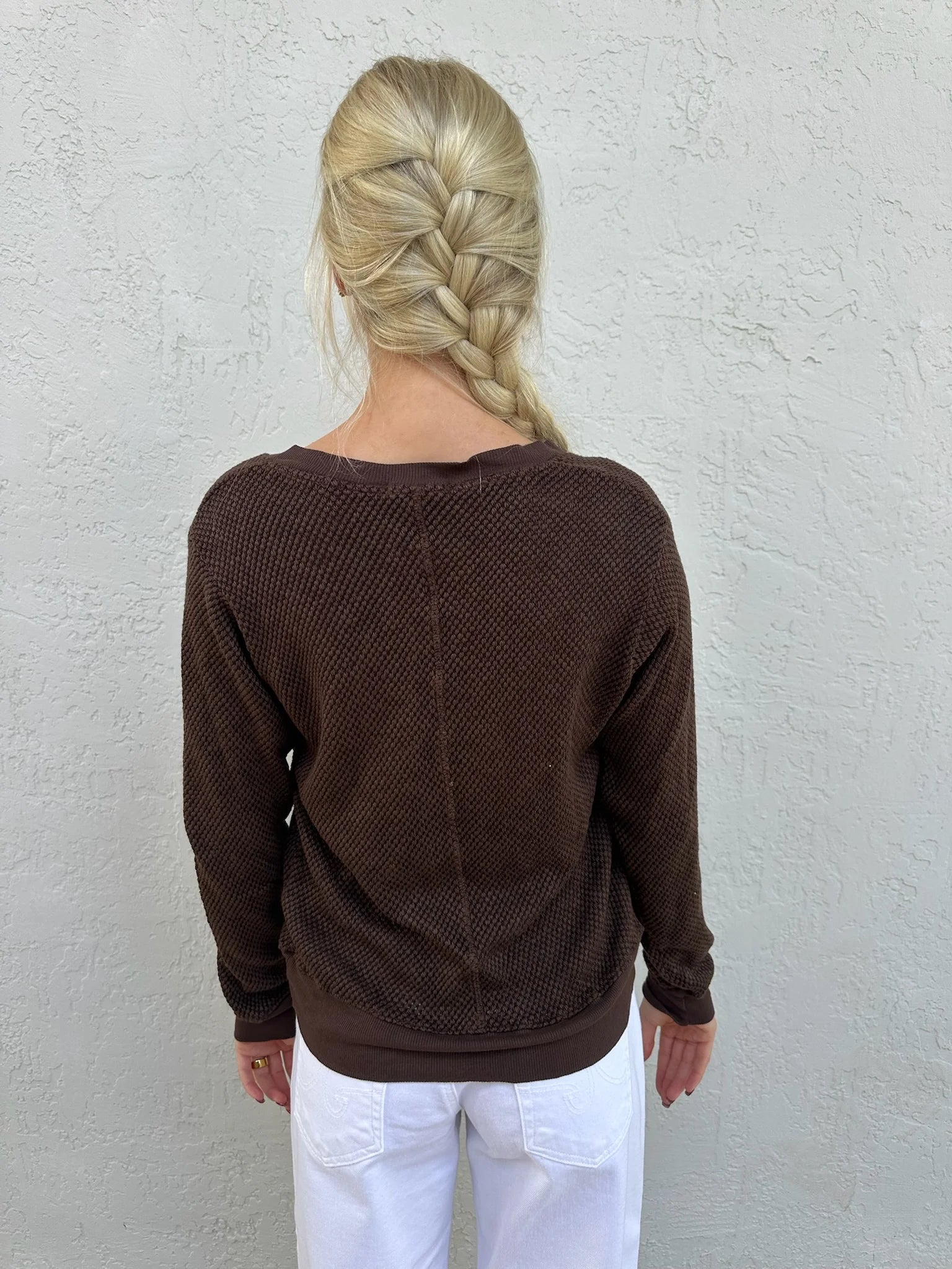 LA Made | Gabrielle V-Neck Pullover | Mahogany | Back | Vagabond | Apparel | Boutique