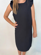 Little Olin | Black | Ruffle Dress | Tween | Close | Vagabond | Apparel | Boutique