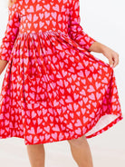 Mila & Rose | Hearts & Hugs 3/4 Sleeve Pocket Twirl Dress | Close | Vagabond | Apparel | Boutique