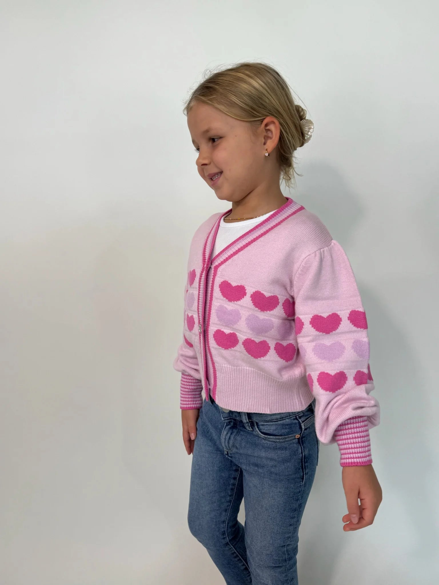 Mini Dreamer | Celine Heart Cardigan | Model | Side | Vagabond | Apparel | Boutique