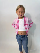 Mini Dreamer | Celine Heart Cardigan | Pink | Model | Vagabond | Apparel | Boutique