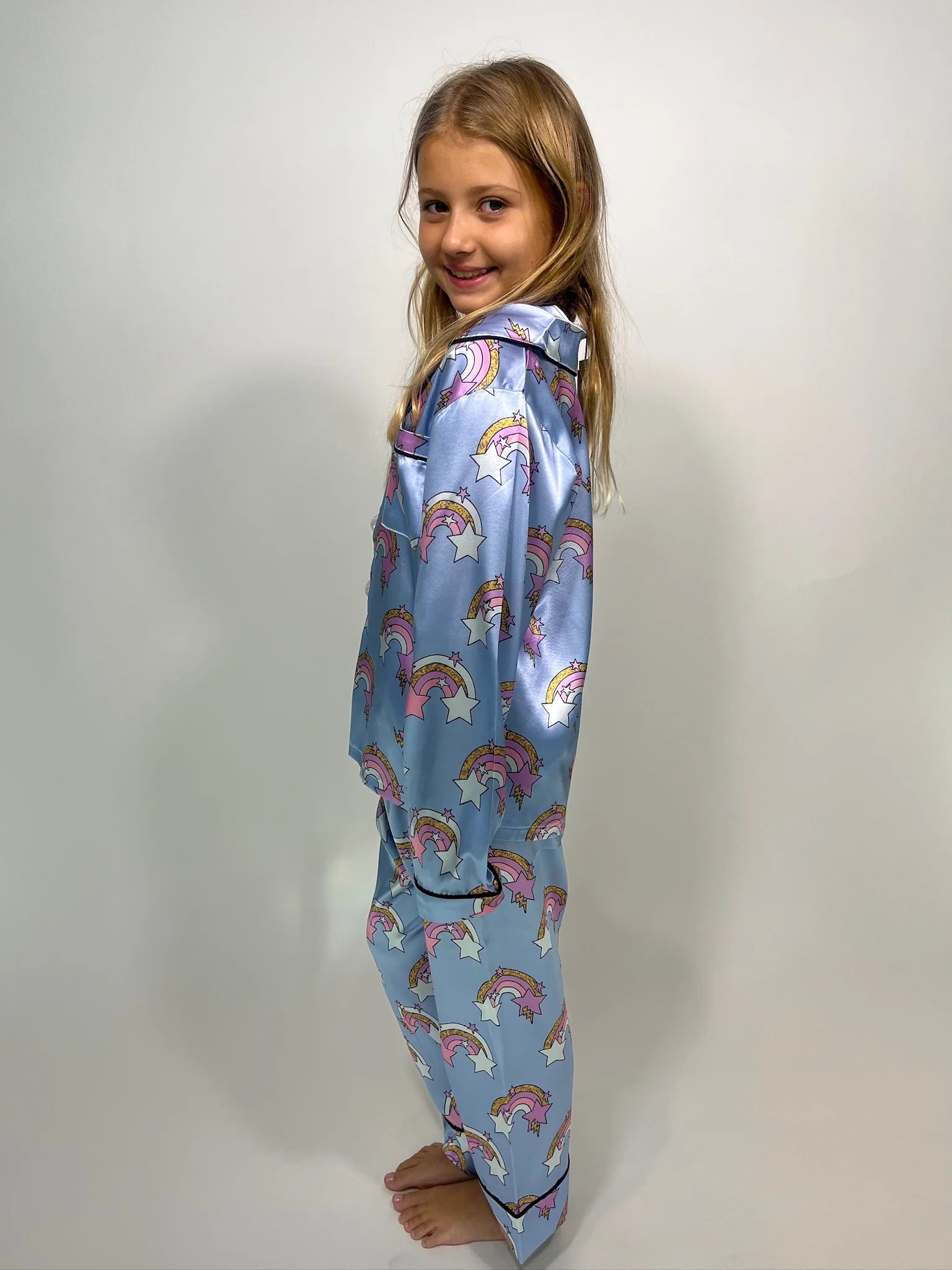 Mini Dreamer | Rainbow & Stars Silky Set | Side | Vagabond | Apparel | Boutique