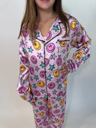 Mini Dreamer | Smiley & Stars Silky Set | Close | Front | Vagabond | Apparel | Boutique