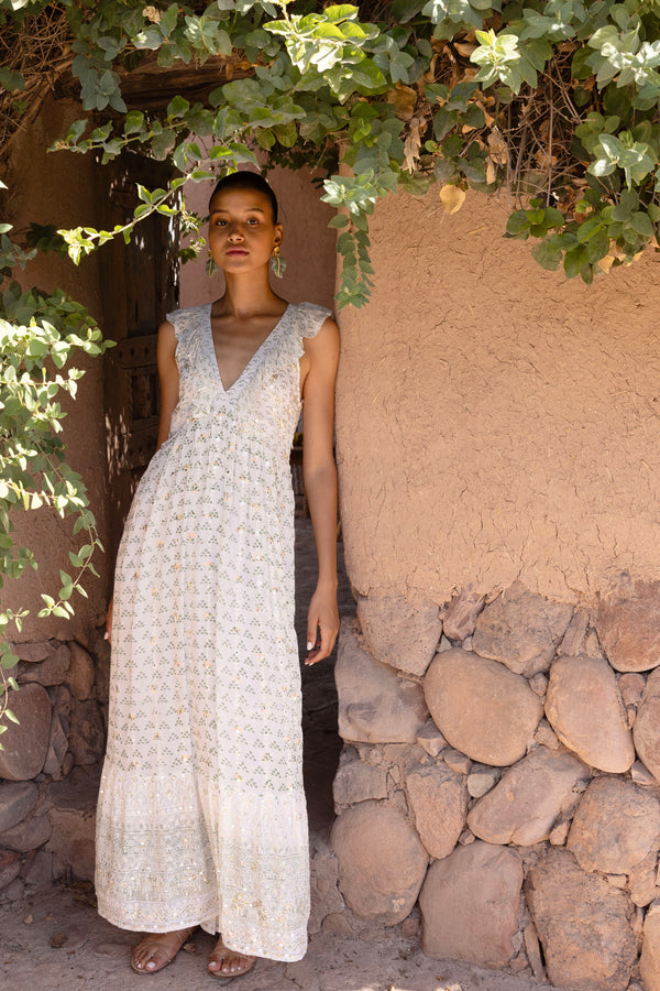 Oliphant Ruffle V-Neck Maxi Dress