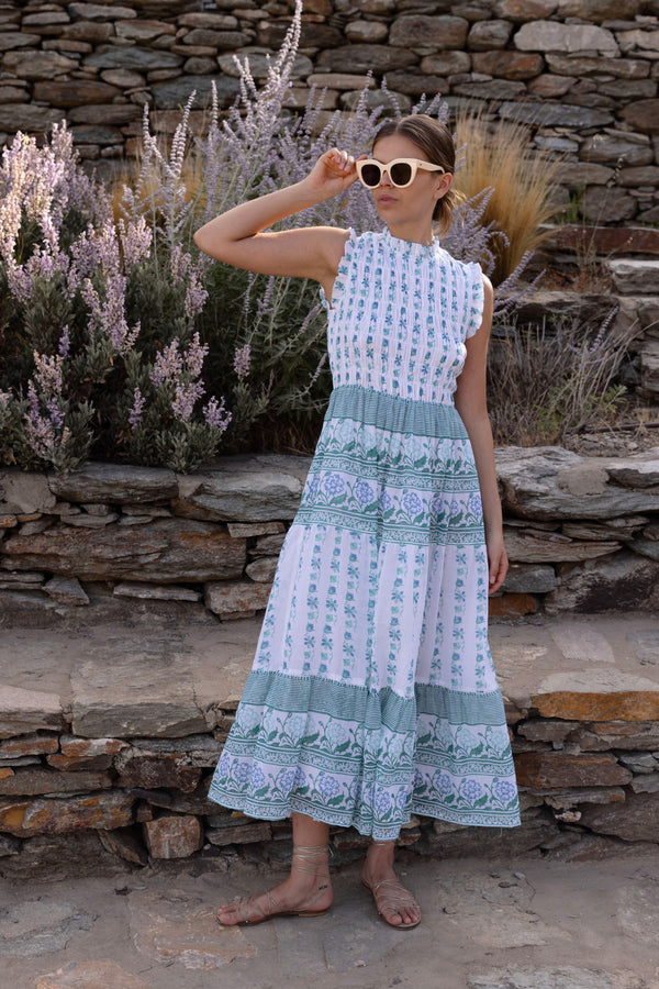 Oliphant Sleeveless Smocked Maxi Boreggo Green Green / XL